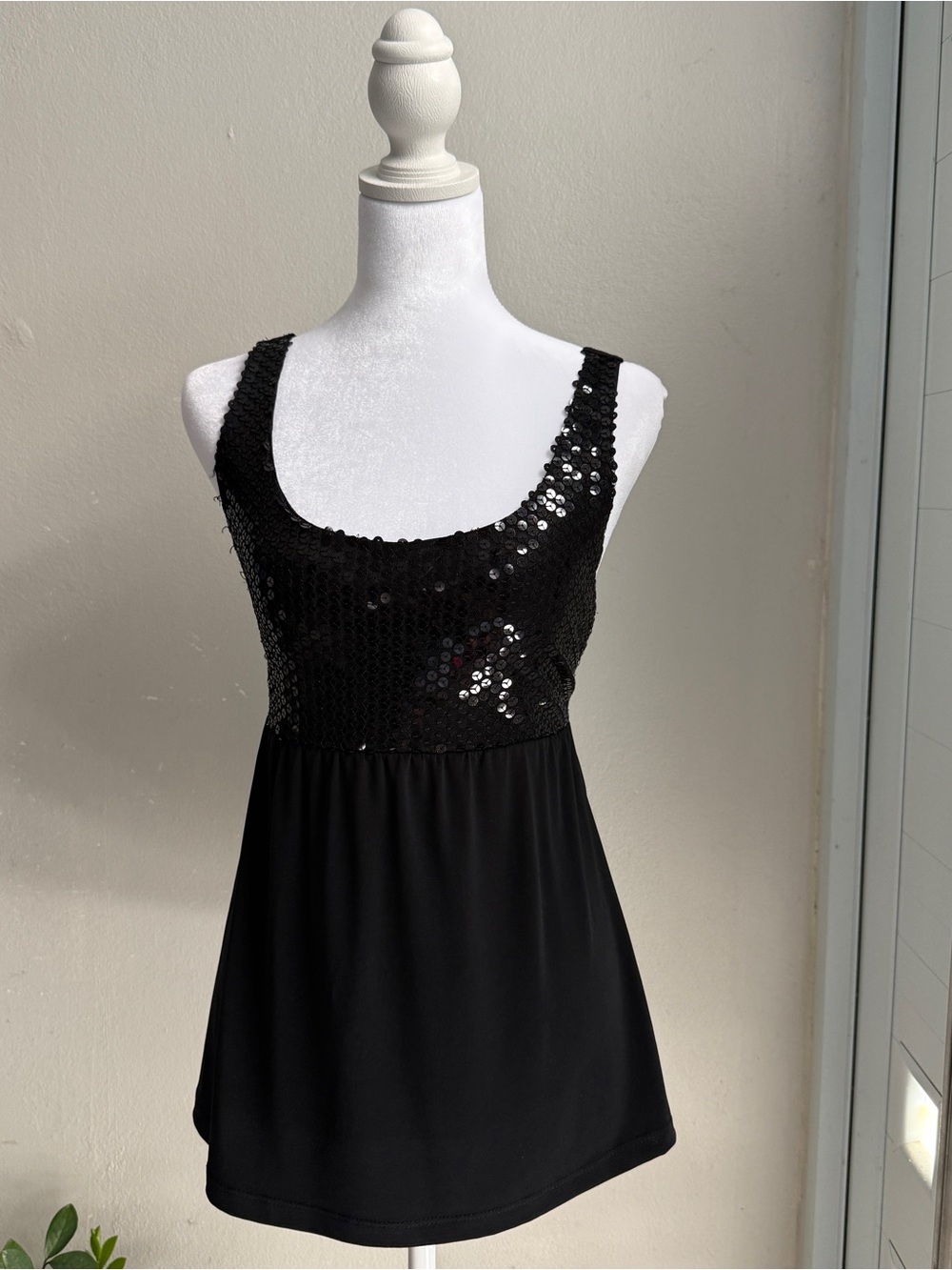 Black Sequin Scoop Neck Tank